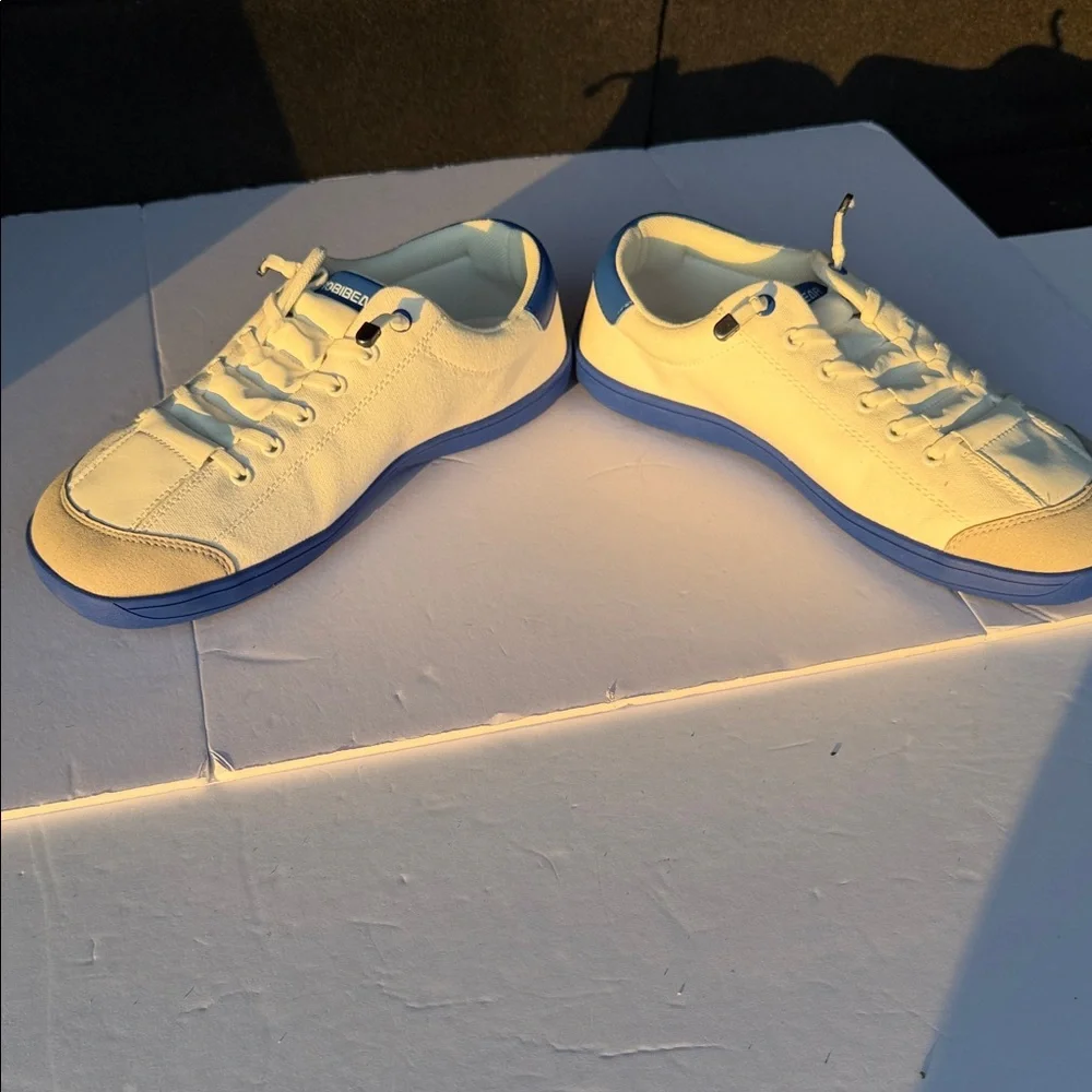HOBIBEAR Men’s Cream & Blue Low-Top Canvas Sneakers - Picture 3 of 5